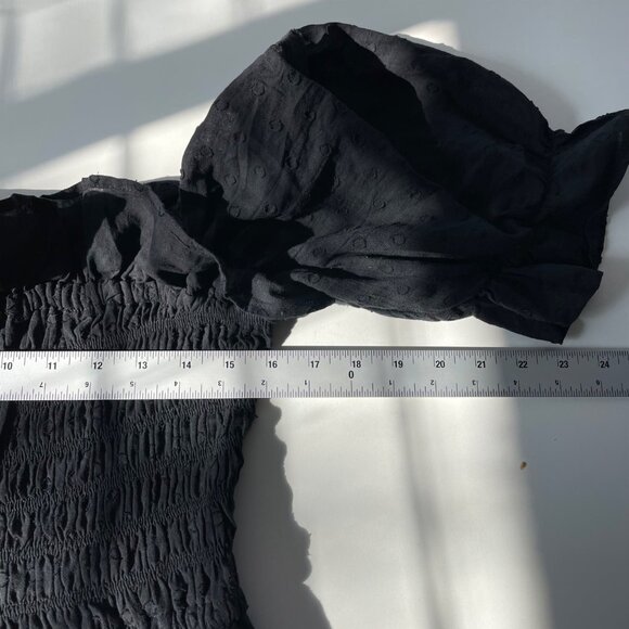 Women’s Maxi‎ Black Dress Square Neck Puff Sleeves Sz XL Smoked Flowy Polka Dot - Picture 5 of 11